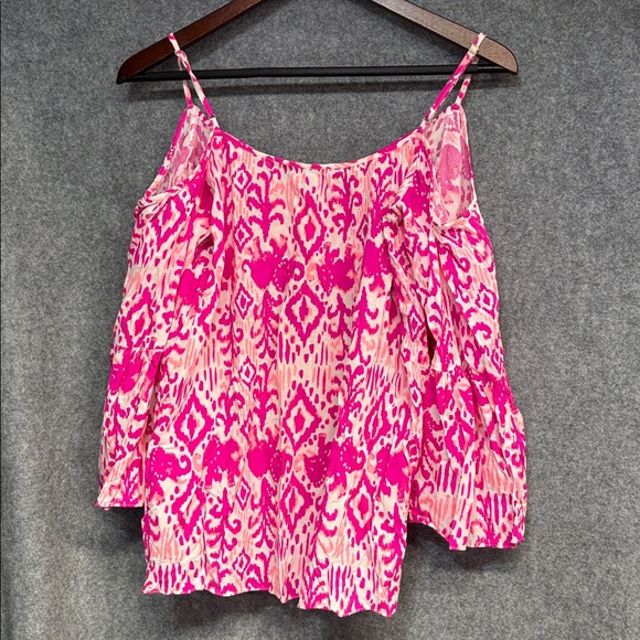 Lilly Pulitzer Alanna lace Tons of fun cold shoulder magenta tassel shirt xs - Picture 9 of 15